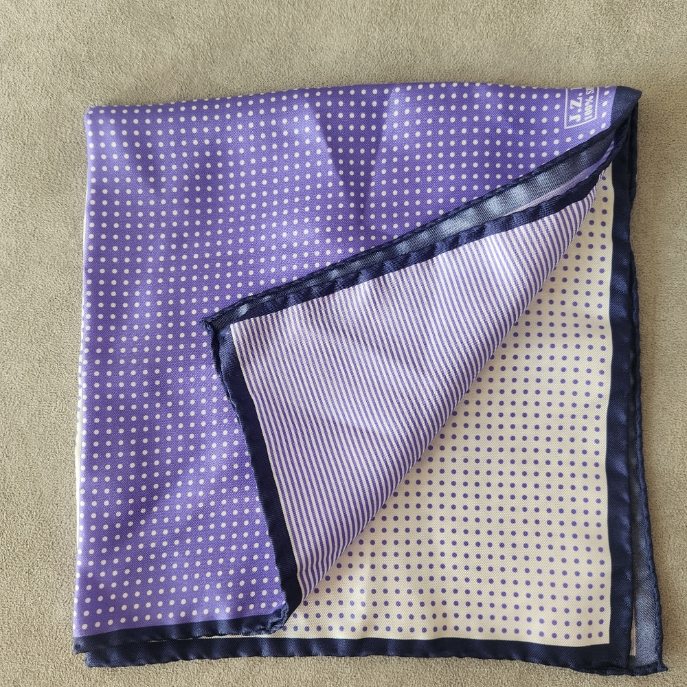 JZ Richards Pocket Square Lilac 100% silk 4 Panels Striped Made In Italy New $50